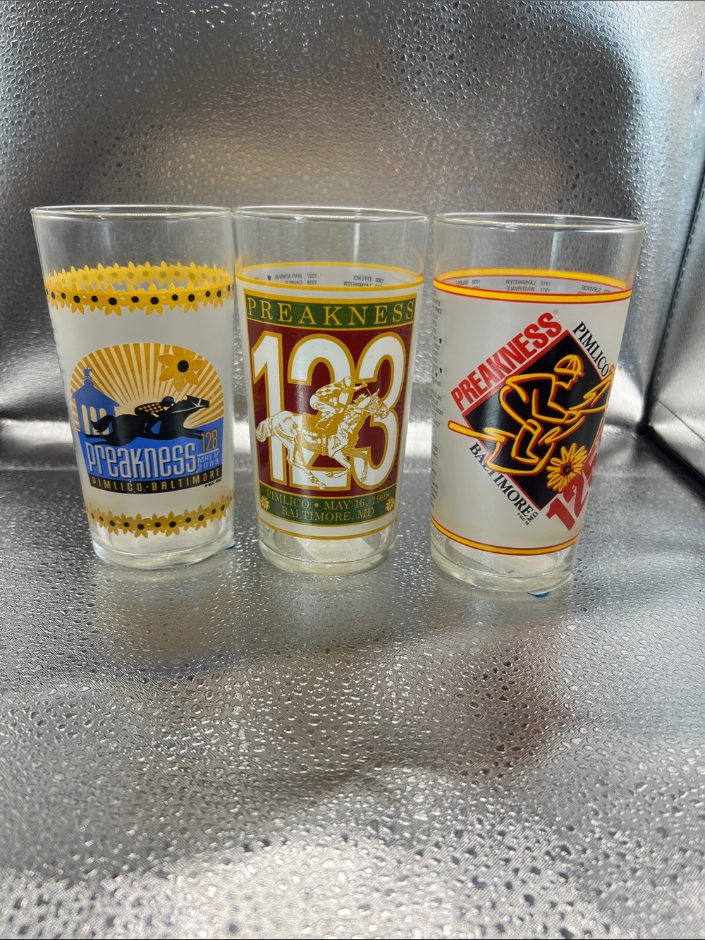 Vintage Preakness Commemorative Drinking Glass - 123rd, 125th and 128th set.
